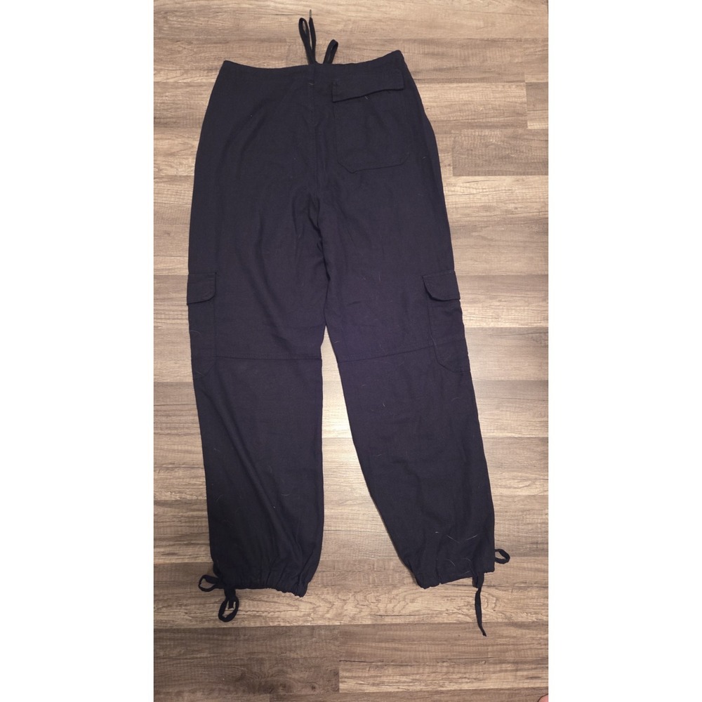 Forever 21 Women's Medium Black Linen Cargo Joggers Drawstring Waist Tie up Cuff - Picture 2 of 7